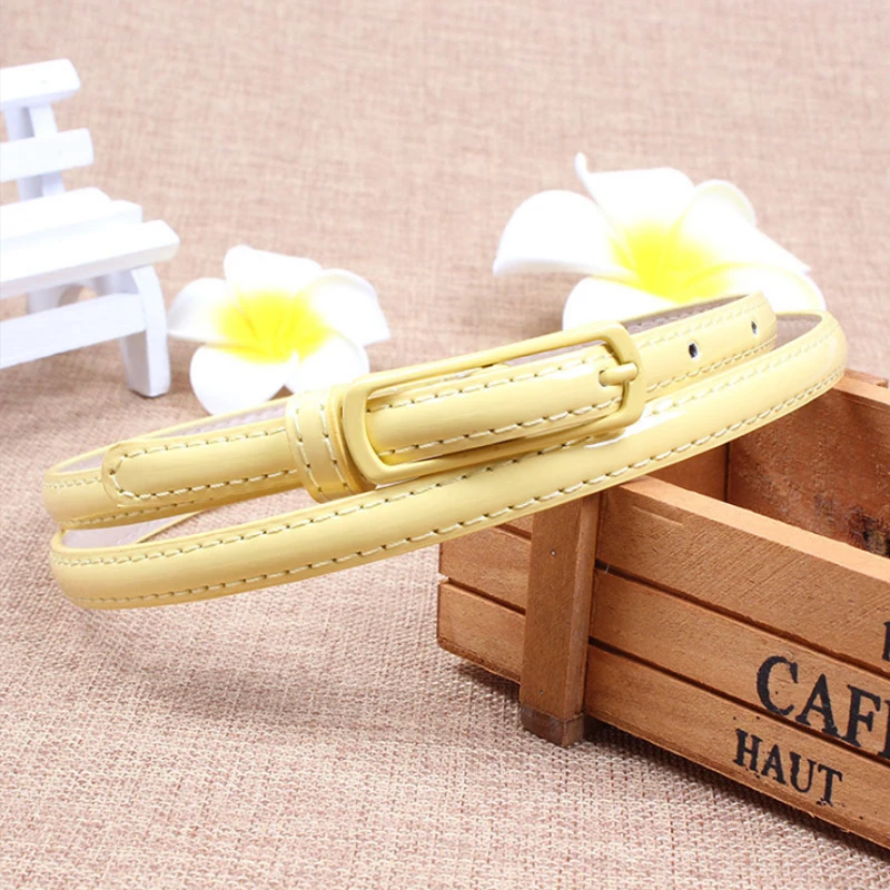 Fashion Women'S Candy Color Narrow Thin Belt Ladies Elegant Pu Leather Waist Belt All-Match Metal Pin Buckle Straps Waistband