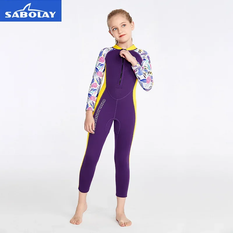 Costume Intero Manica Lunga Per Bambina Con Volant E Protezione Solare UPF50+