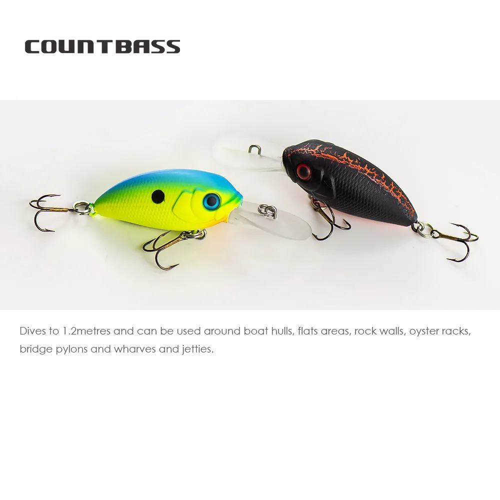 Countbass Crank 39mm 1-1/2" 4.5g 5/32 oz Dive 1-1.2m Deep Diver VMC Hooks Hardbaits Fishing Lures Crankbait Wobblers