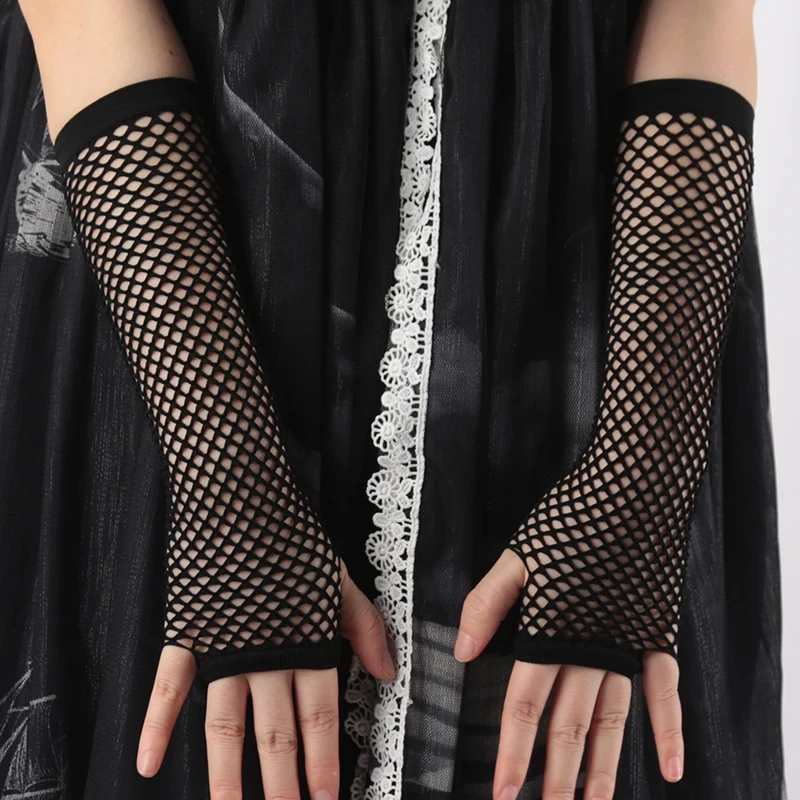 Fingerless Gloves Women Fishnet Long Gothic Arm Cuff Party Wear Fancy Cosplay Ninja Mitten