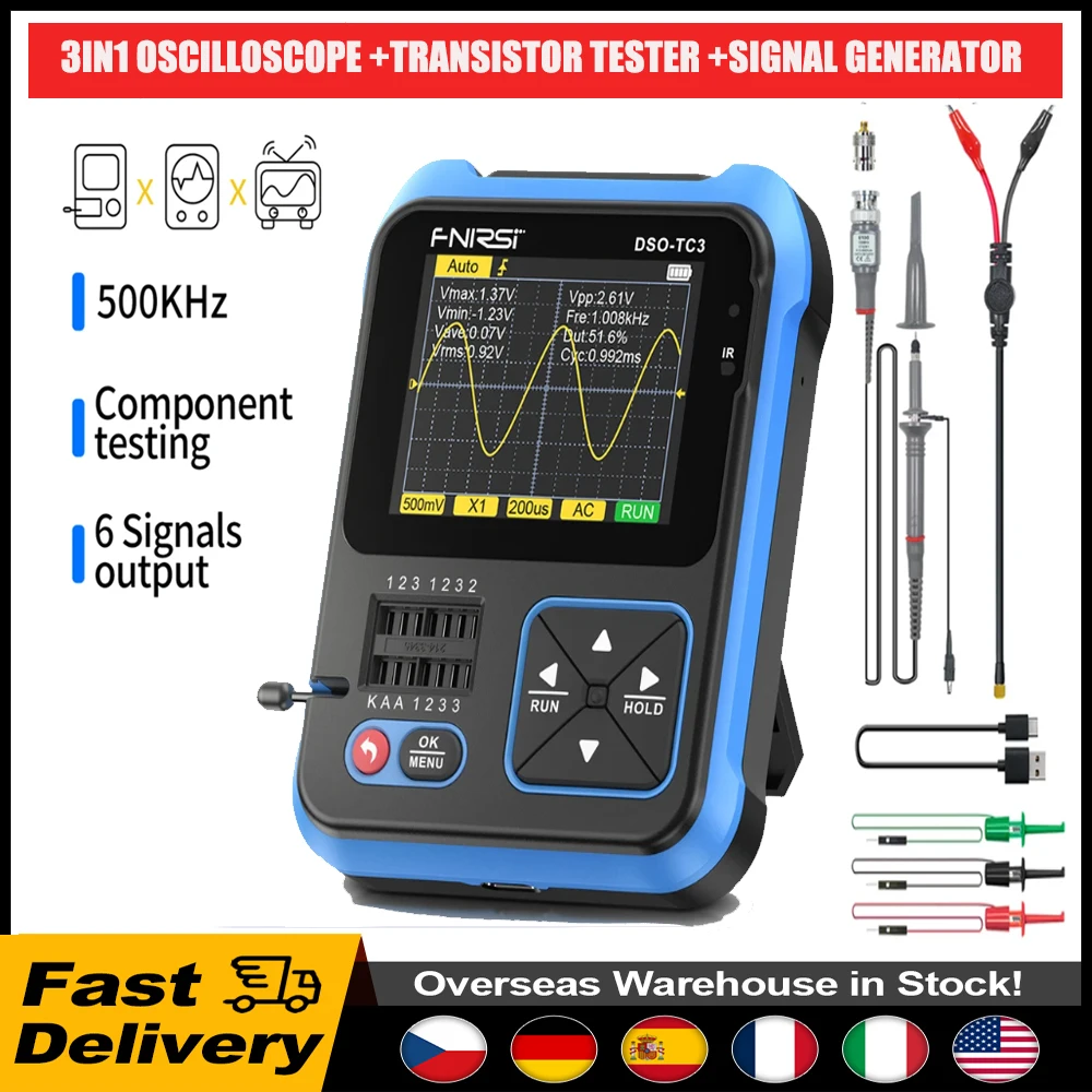 Digital Oscilloscope Transistor Tester Signal Generator 3in1 Handheld 2.4inch TFT Display
