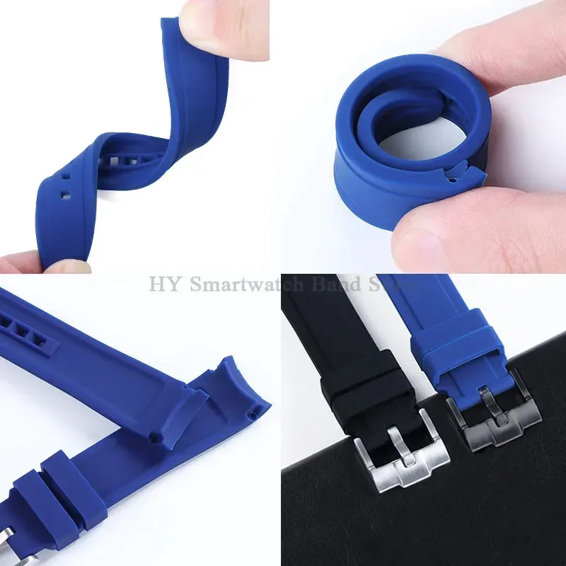 Waterproof Rubber Sport Watch Strap with Curved Design and Metal Pin Clasp