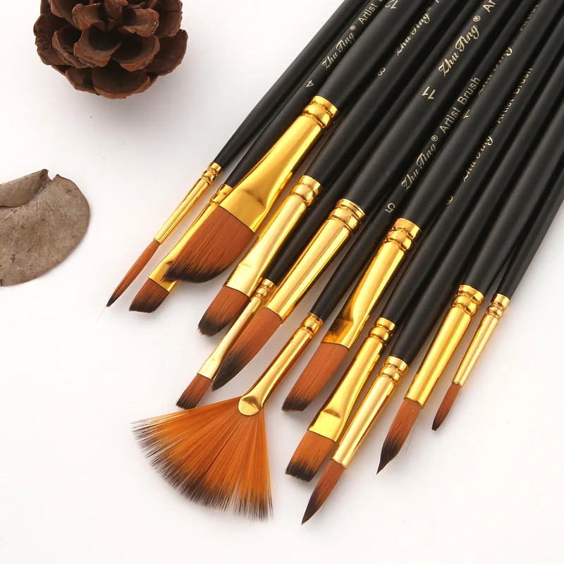 Pro Art Brush Gold Nylon Flat #12, Paint Brushes, Acrylic Paint Brush Set,  Paint Brushes Acrylic Painting, Small Paint Brushes, Paintbrush, Acrylic