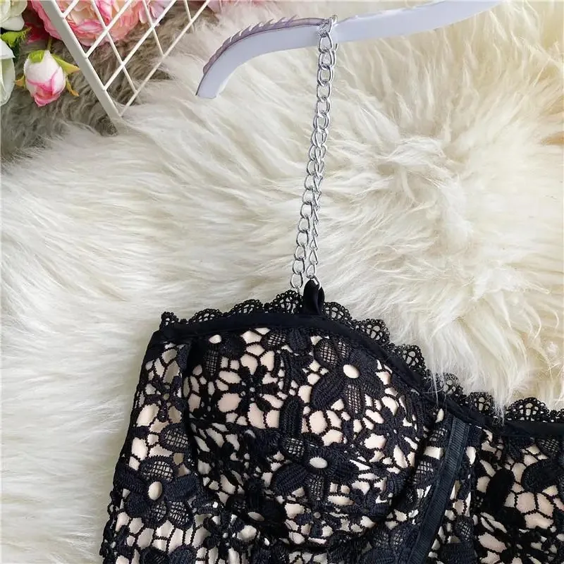 Fashion Sexy Spice Cutout Lace Women Underwear Iron Chain Sexy Bra One-Piece Full Cup Slip Wire Free Chest Binder Bras