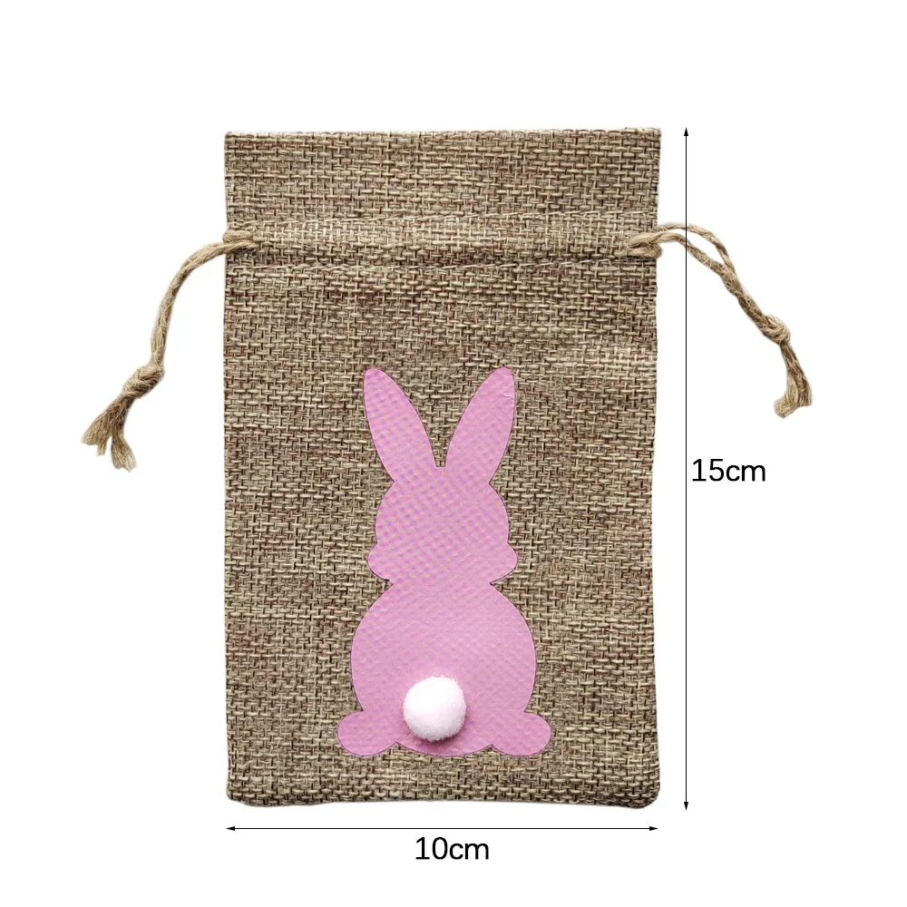 Happy Easter Gift Bags Easter Bunny Candy Cookie Bags Linen Drawstring Pocket Packing Bags Packaging Easter Decoration 2026