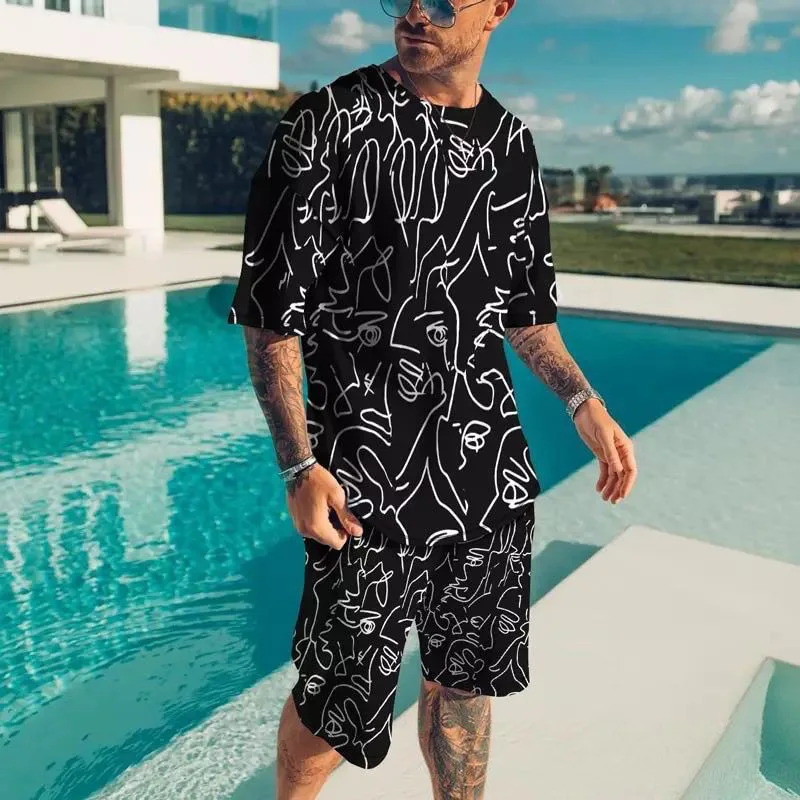 

Summer Men 2 Piece Sets Breathable Oversized Fashion Retro Beach Style 3D Printed T Shirts Men Suit Tshirt Shorts Clothing 2023