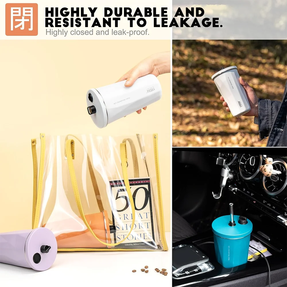 Vacuum Thermos Cup Tumbler Thermal Insulation Insulated Coffee Mug with Lid and Straw Stainless Steel for Hot Cold Drinks TYESO
