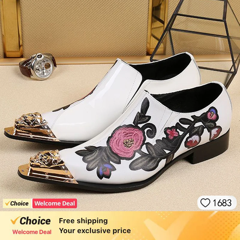 Men's Genuine Leather Pointed Toe Block Med Heel Shoes for Office main image 1