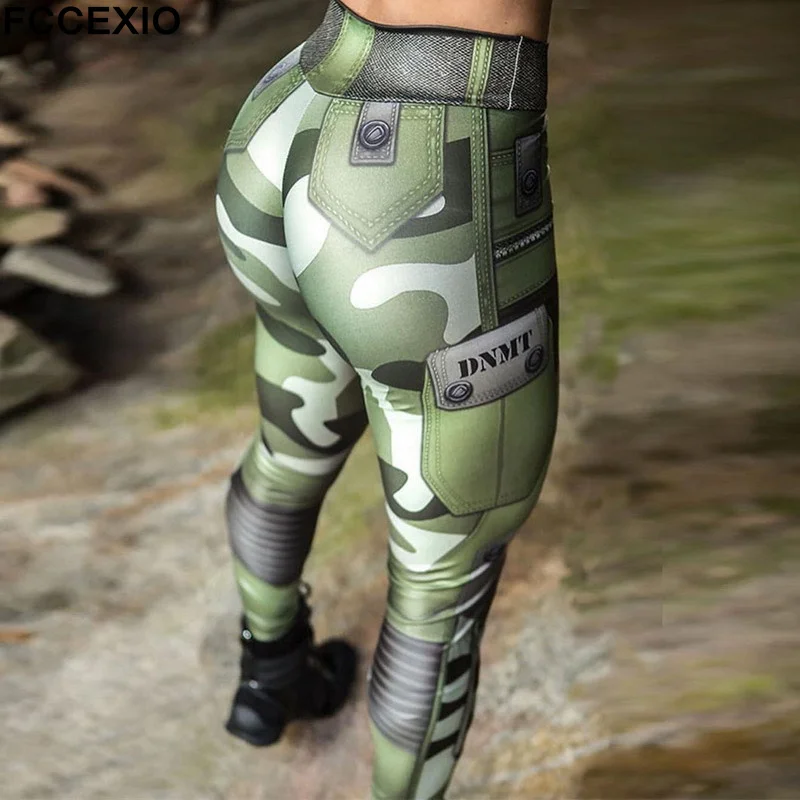 

FCCEXIO Camo Print Women Pants Push Up Running Sports Leggings Slim Pants Female Casual Trousers Fitness Sexy Legging Jeggings