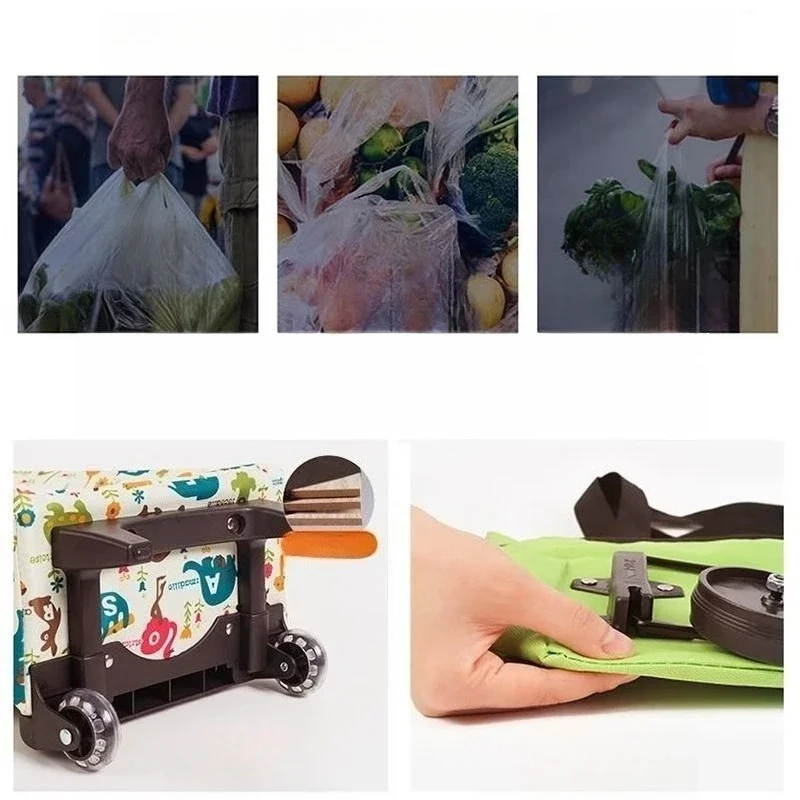 Portable Foldable Shopping Cart with Wheels Lightweight Grocery Trolley for Home Use Backpack Style Hand Pull Cart