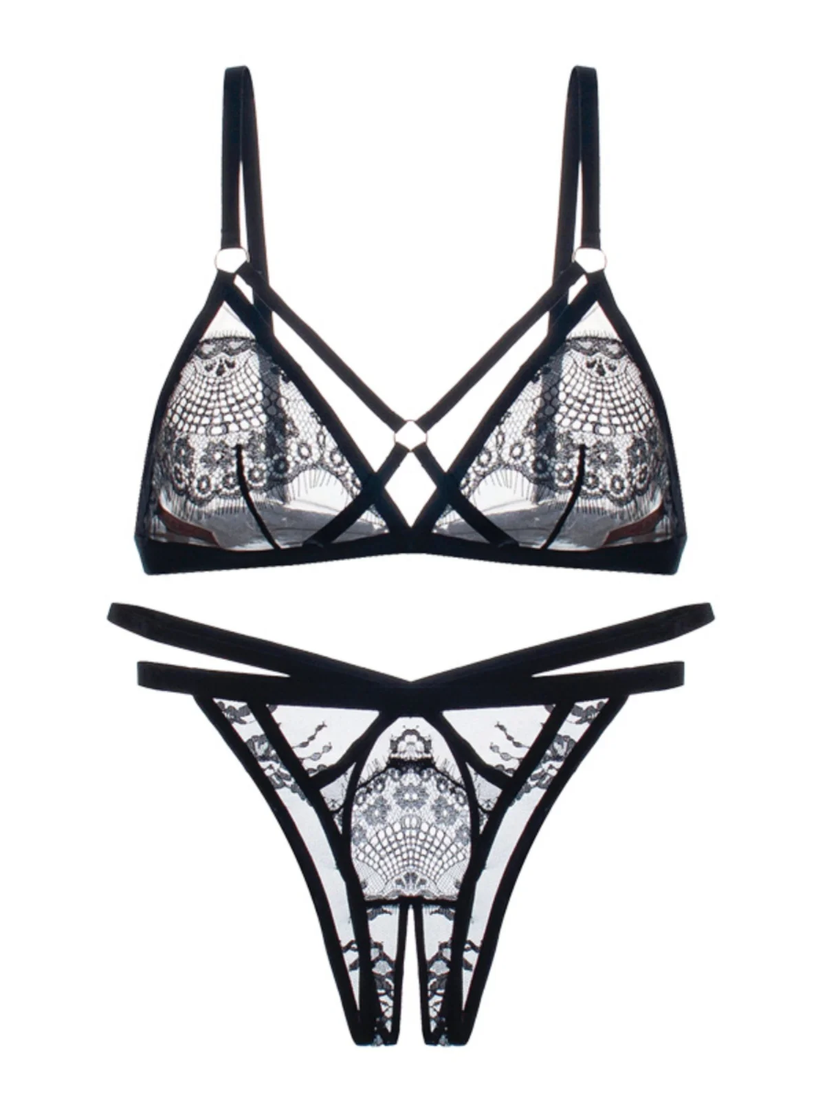 Lingerie lace thin bras triangle cup temptation ultra-thin transparent vision sexy large breasts show small bra underwear