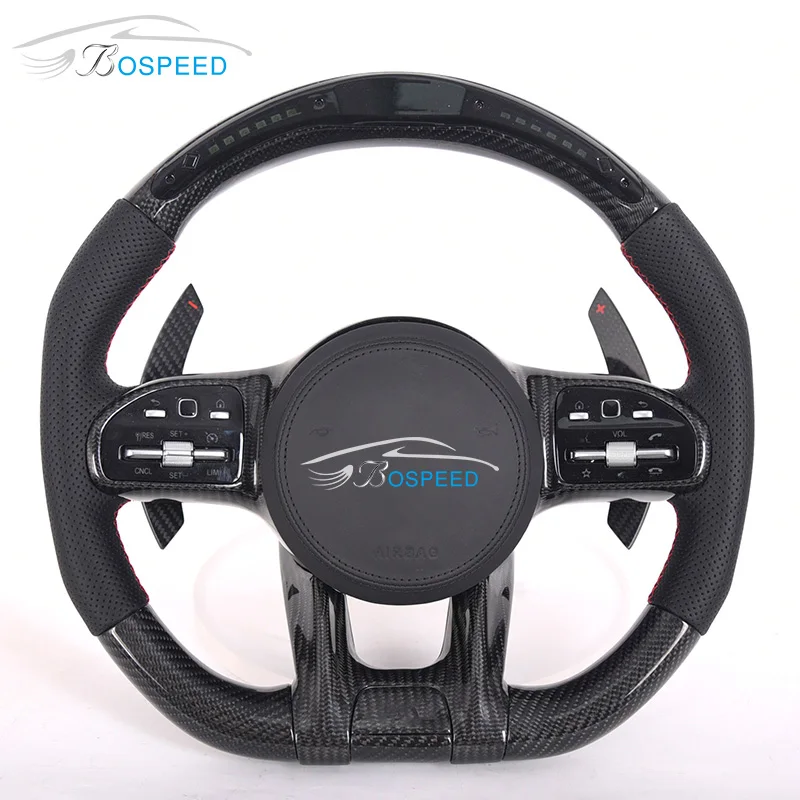 

Car Steering Wheel For Benz Amg C43 C63 E63 GLE63 W205 W204 Gloss Carbon Fiber Black Perforated Leather