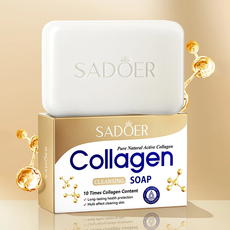 1/2pcs SADOER Collagen Ossein Facial Soap Face Wash Foam Facial Cleanser Moisturizing Oil Control Body Bathing Handmade Soap