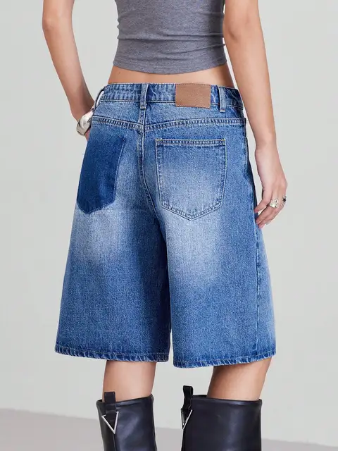 Short en jean cinq pièces de style rétro américain pour femme – Collection été printemps 2025, taille haute, coupe ample, amincissant 2