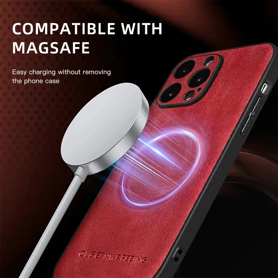 Magsafe Magnetic Matte Phone Case - PU Leather Silicone Cover