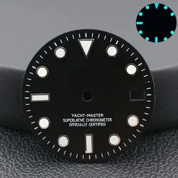 Black Sterile Watch Dial with Blue - Green Luminous Accents - 28.5mm Watch Accessory (NO.24 NH34)