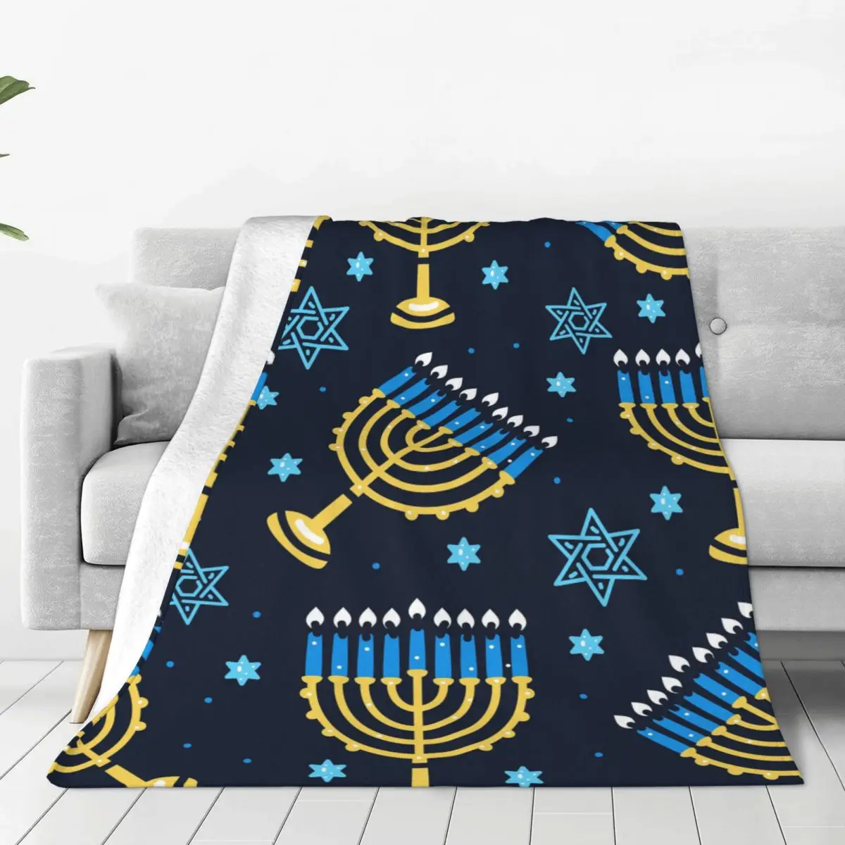 Happy Hanukkah Pattern Menorah Candele Tradizionali Coperte Lana Divertente Coperta Morbida Per La Casa Primavera/Autunno