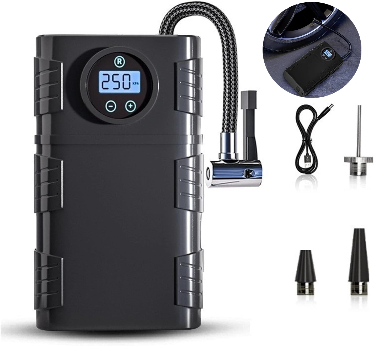 Cordless USB Rechargeable Smart Tire Inflator with LCD Display Wireless Air Pump for Car Motorcycle Bicycle Dual Use