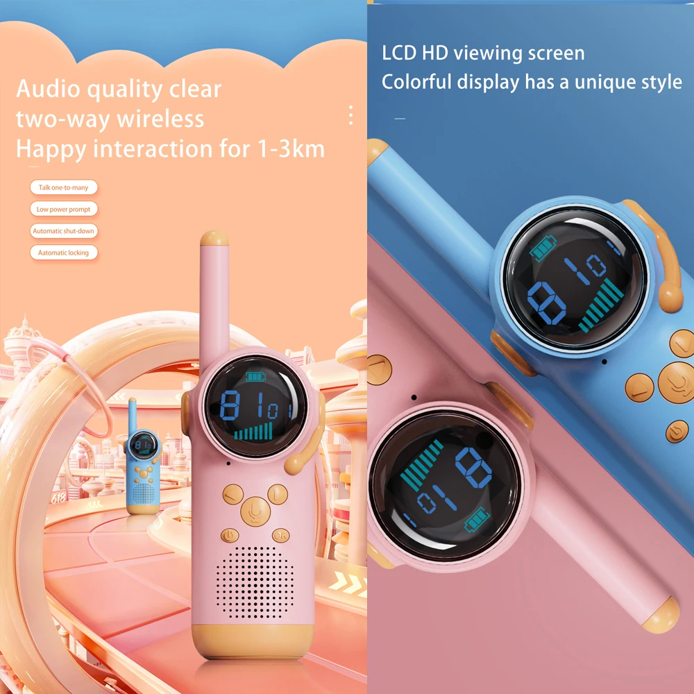 2PCS Kids Walkie Talkie LCD Screen LED Flashlight 22 Channels Intercom Distance 1.5-3KM Parent-child Interaction Christmas Gifts 3