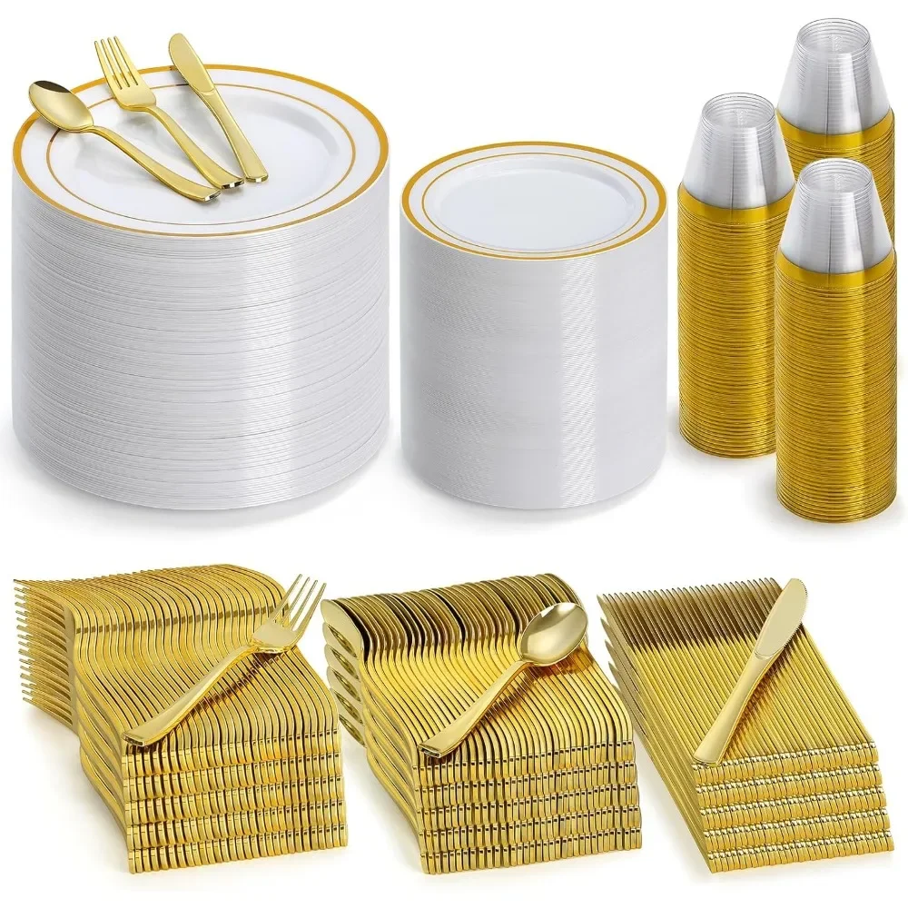 Plastic Dinnerware for 100 Guests Disposable Plastic Plates for Party Wedding Birthday 600 Pieces