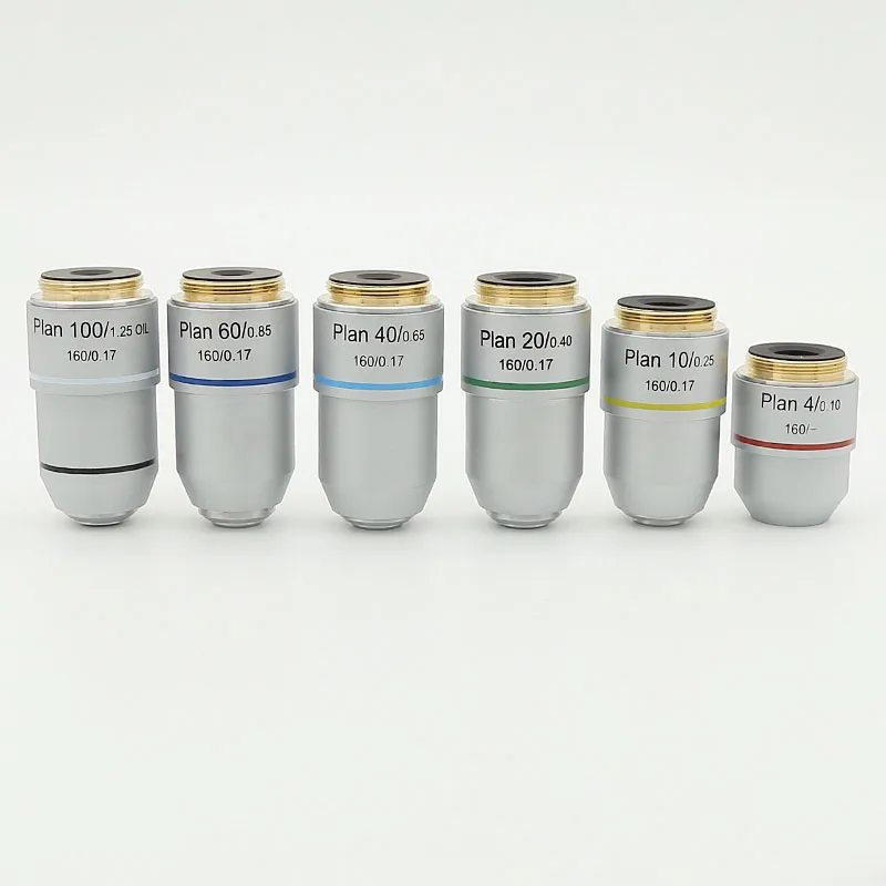 Biological Microscope Plan Objective Lens 4X 10X 20X 40X 60X 100X RMS Thread 160/0.17 5