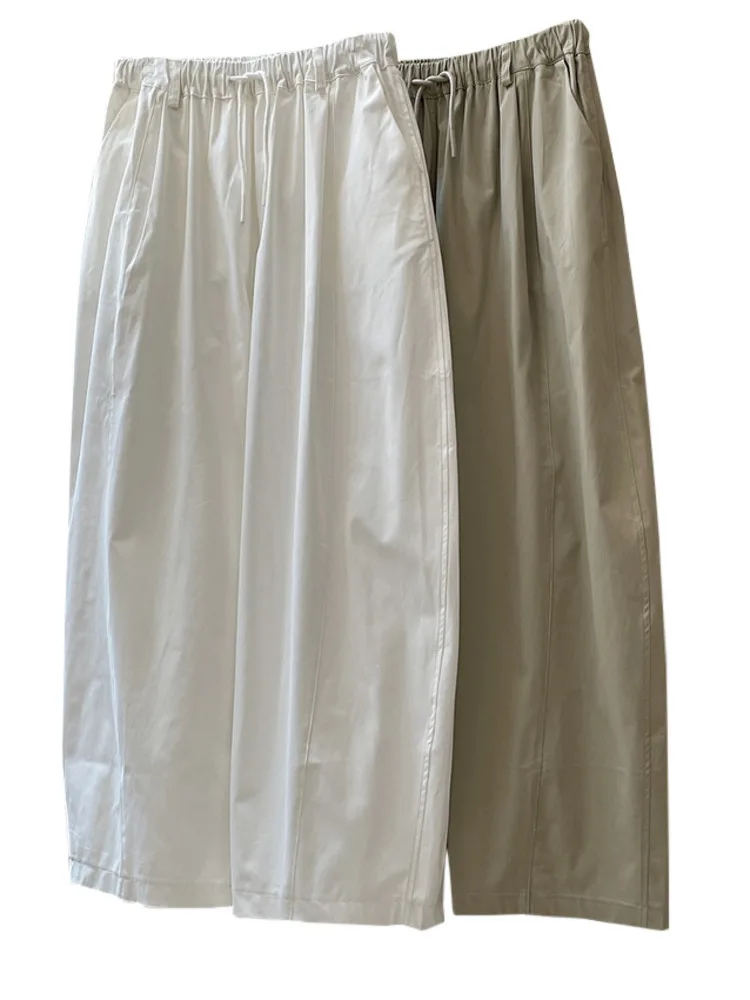 [LANMREM] Minimalism Drawstring Elastic High Waist Wide Leg Pants Women Fashion Casual Loose Trousers 2024 Spring New 26D6801