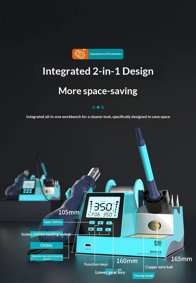 JH Digital Hot Air Rework & Soldering Station 2-in-1 with 640W Max Power 100-500