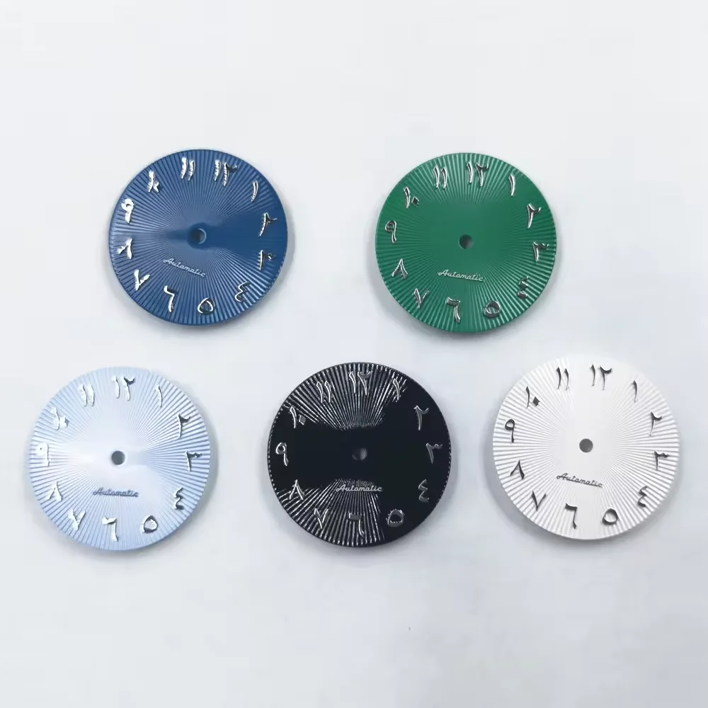 Neiton 29mm 블루 블랙 화이트 그린 은빛 스터드 아라비아 숫자 다이얼 NH35/NH36 무브먼트용 야광 없음