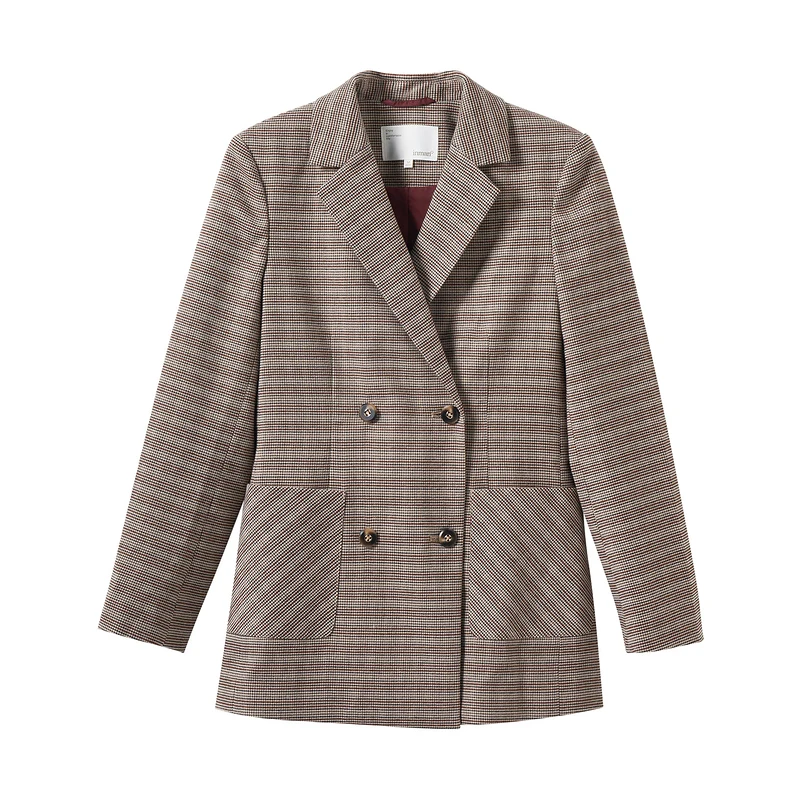 INMAN Women Blazer 2023 Spring Long Sleeve Lapel Commuting Classic Double Breasted Thin Shoulder Pad Elegant Official Jacket