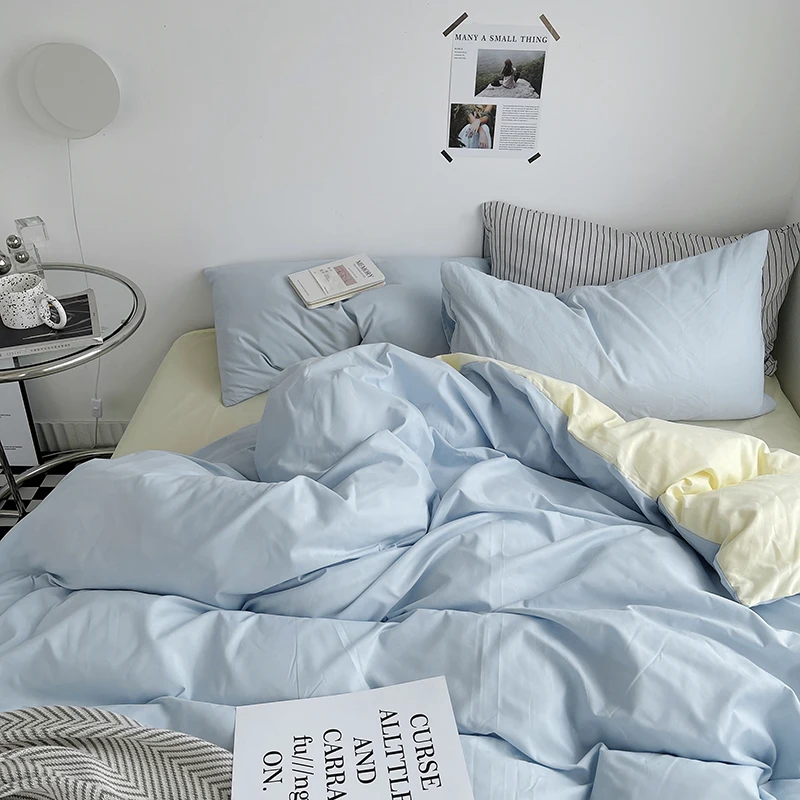 Description Picture 6 of itemLight Blue Duvet Cover Set with 2pcs Pillowcase INS Style Soft Comforter Covers for Queen King Reversible Fashion Solid Bedding