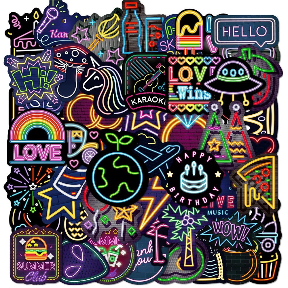 

10/30/50PCS Cute Neon Cartoon Colorful Aesthetic Stickers Decals Kids Toys DIY Graffiti Motorcycle Car Laptop Cool Sticker Packs