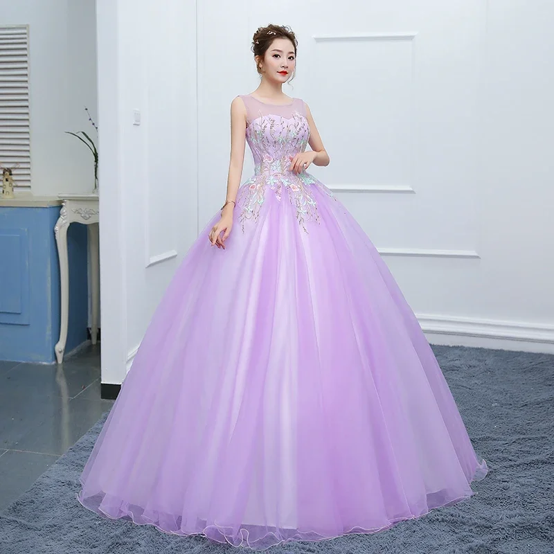 

Light Purple Sheer Quinceanera Dresses Appliques Vestidos Beading Floor-Length Ball Gown Sweet 16 years Party Prom Formal Dress