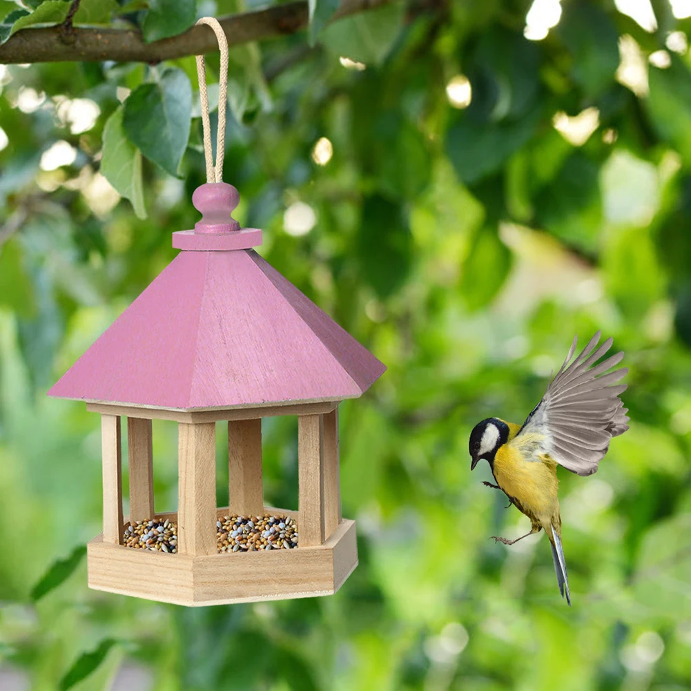 Bird Feeder Parrot Cage Wooden Seeds Food Container Birdhouse Storage Container Water Dispenser for Garden Villa Decoration for Bird Feeder Bird Supplies