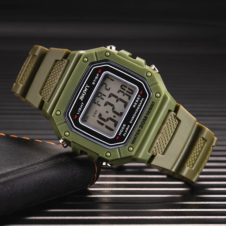 Men's Fashion Sports LED Waterproof Digital Wristwatch with Silicone Band