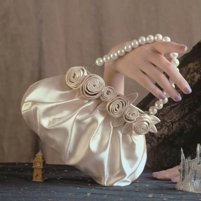 JIAERDI Vintage Cloud Y2k Hand Bag Purse Women Fairycore Aesthetic Floral Pearl Handbag Female Harajuku Sweet Elegant Handle Bag