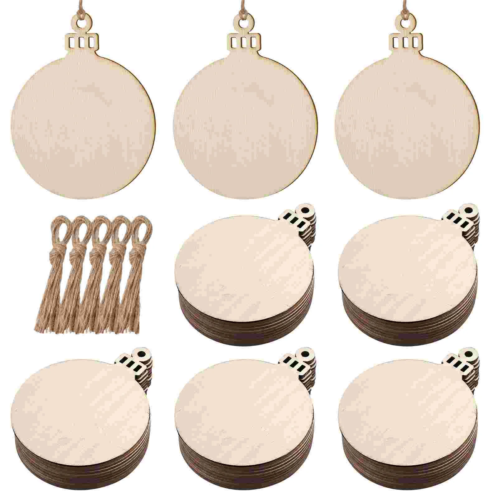 

Wood Craft Pendants Christmas Ball Designed Hanging Tags Unfinished Blank Wooden Hanging Ornaments with Hemp Rope