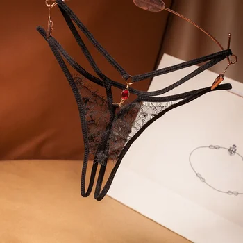 Poblador Lingerie sexy Mutandine da donna Perizoma in pizzo Perizoma con apertura sul cavallo Tentazione Biancheria intima erotica da donna Mutandine trasparenti 1