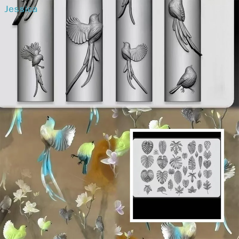 ♥ 3D 실리콘 네일 아트 몰드-리본 보우 발레 슈즈 리프 버드 디자인 DIY 네일 데코 투명 매니큐어 템플릿