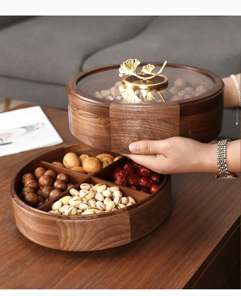 Double Layer Walnut Solid Wood Fruit Plate European Home Modern Dried Fruit Snack Dishes 20 Double Layer Walnut Solid Wood Fruit Plate European Home Modern Dried Fruit Snack Dishes