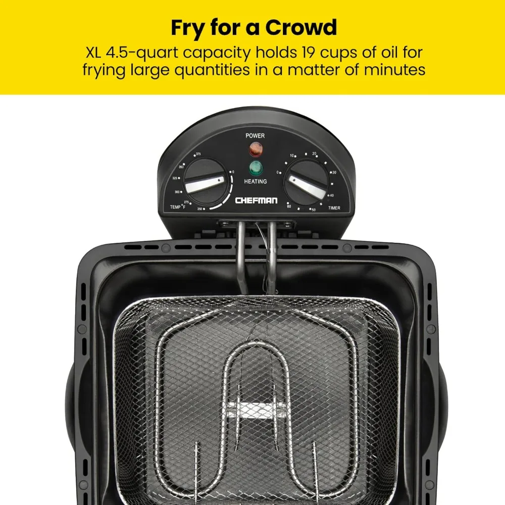 New 4.5 Liter Electric Deep Fryer W/Basket Strainer, Adjustable Temperature & Timer, Perfect for Fried Chicken
