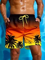 Summer Vacation Men's Palm Tree Print Drawstring Waist Board Shorts Fashion Swim Trunks 3D Print Breathable Short Streetwear 1