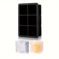 Premium Silicone Ice Cube Tray - 6 Large Cubes for Cocktails & Freezer Use (6 grid-square)