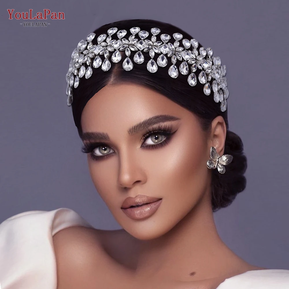 

YouLaPan Crystal Bride Head Hoop Wedding Bridal Crown Lady Headband Bridesmaid Hair Ornament Exquisite Gift for Banquet HP354