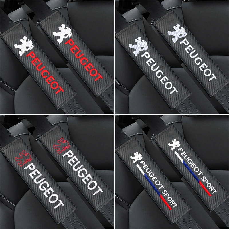 Car seat belts padding embroidery pattern Carbon fiber fit for Peugeot