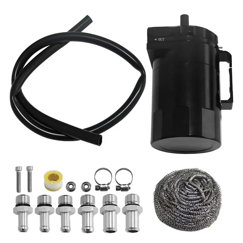 

Universal Racing Baffled Aluminum Oil Catch Can Tank 2-Port Reservoir With Drain Valve Breather Cylinder Filter Kit