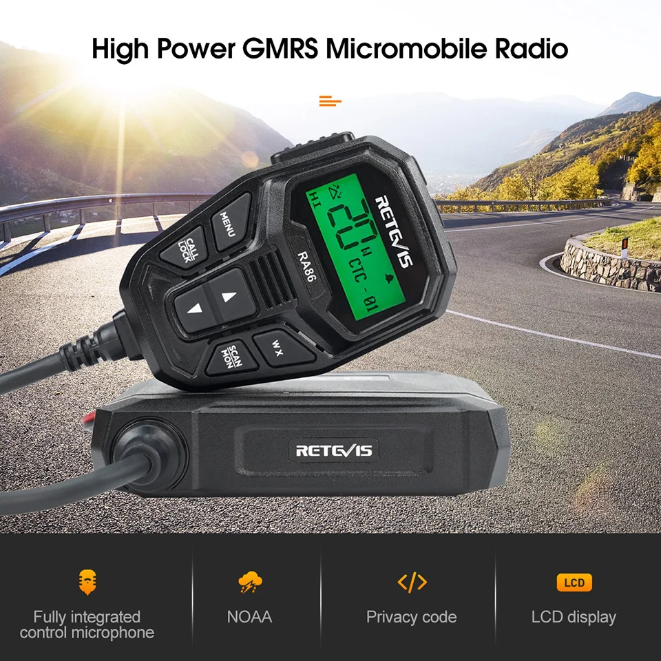 RetevisRA86GMRSCarWalkieTalkie20W5WHighPowerFullyIntegratedControlMicrophoneNOAA
