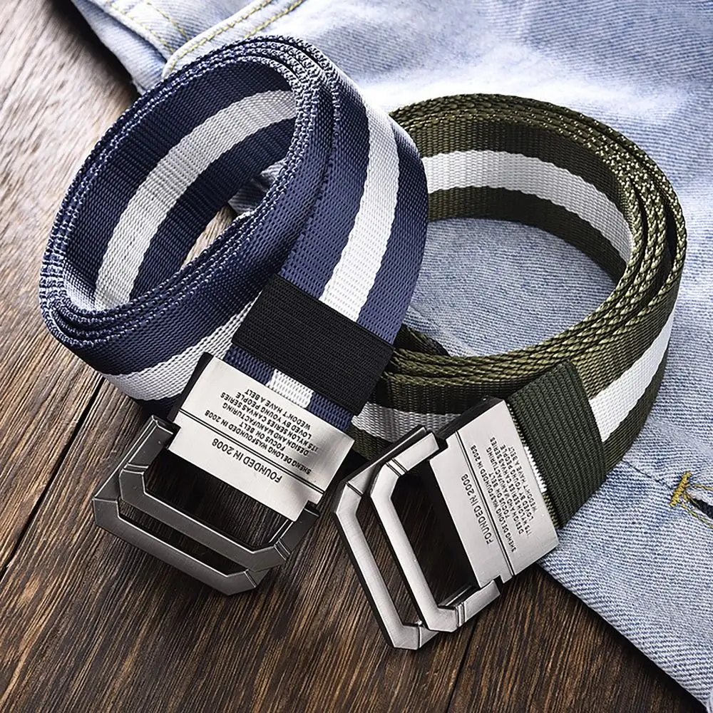 

D Shape Buckle Men Braided Belt Jeans Accessory Nylon Webbing Leisure Canvas Belt 110cm Tactical Army Belt Military Sports