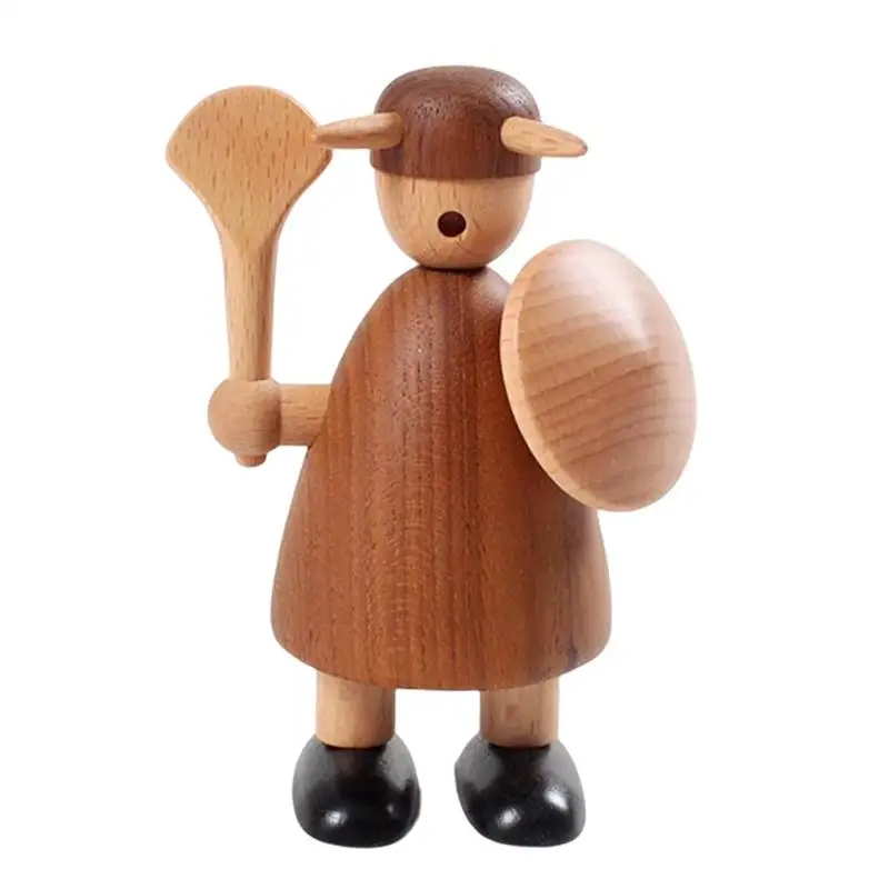 

Wood Viking Statue Beech Wooden Figures Puppet Children Nordic Great Bookshelf Decor For Living Room Bedroom Living Room