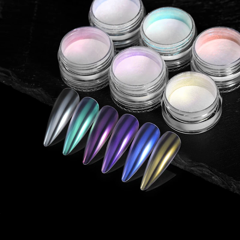 Aurora Pearl White Nail Powder Pigment White Chrome Rubbing On Nail Art Glitter Dust Glimmer Pigment Decoration 6Box/Set nail powder,nail pigment,nail glitter,nail decoration,nail decorations,nail powder set