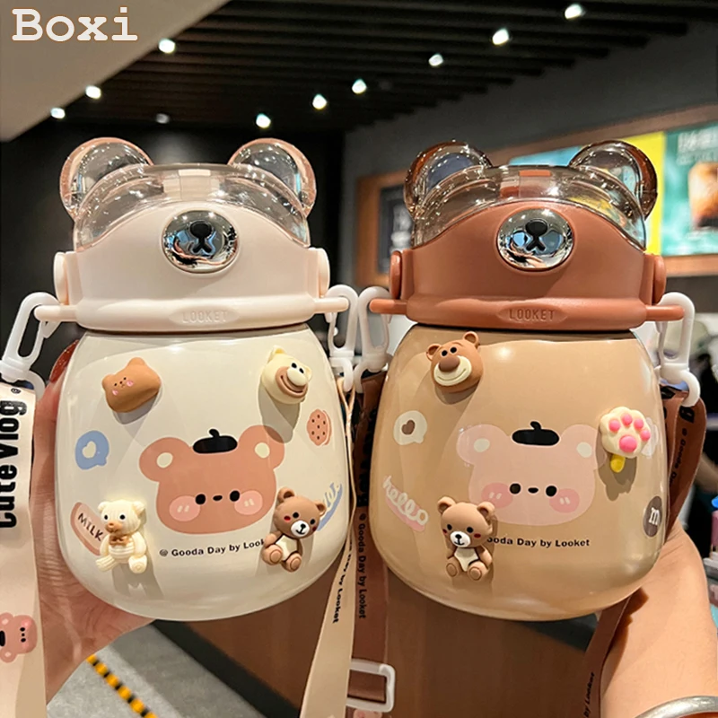 Cute Cartoon Bear Cup Thermal Kawaii Children Stainless Steel